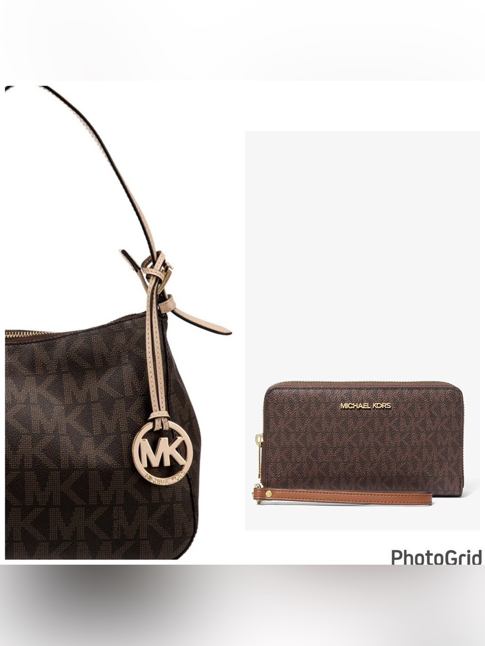 Michael Kors Brown Logo Jetset Shoulder Bag & Zip Wallet Set NWT